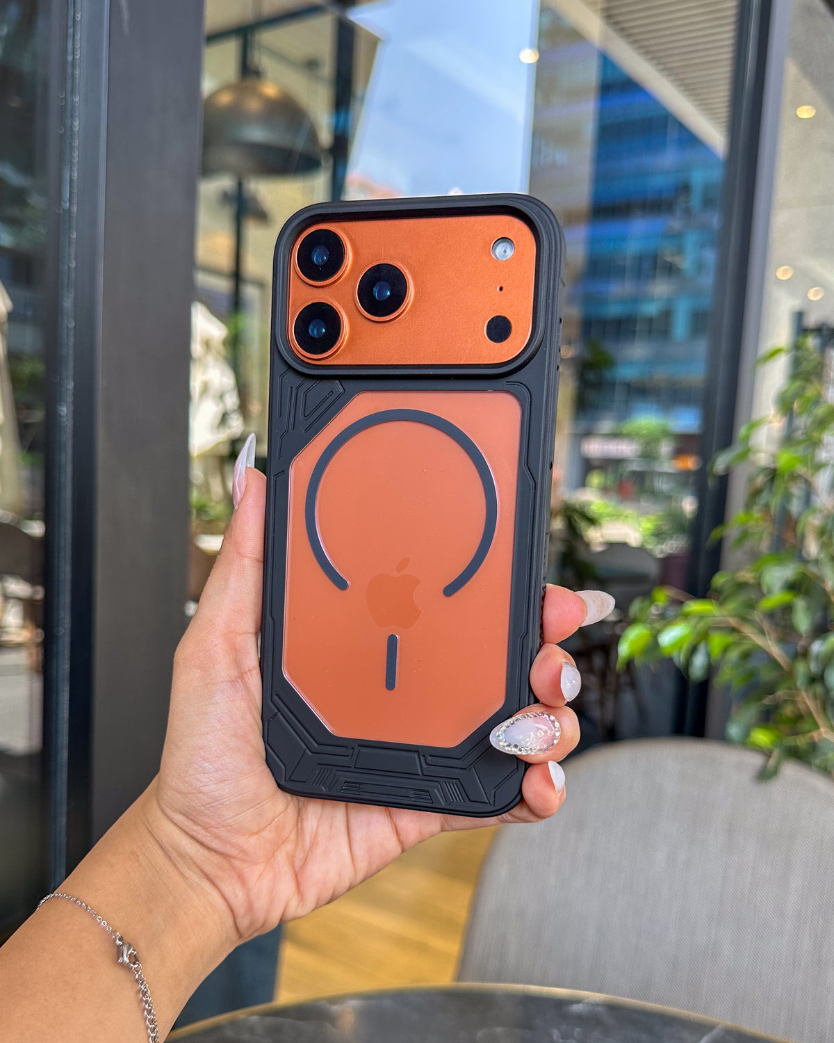 Armour Clear MagSafe iPhone case in black β clear back, thick geometric armour bumper and large raised camera island β TOKFO