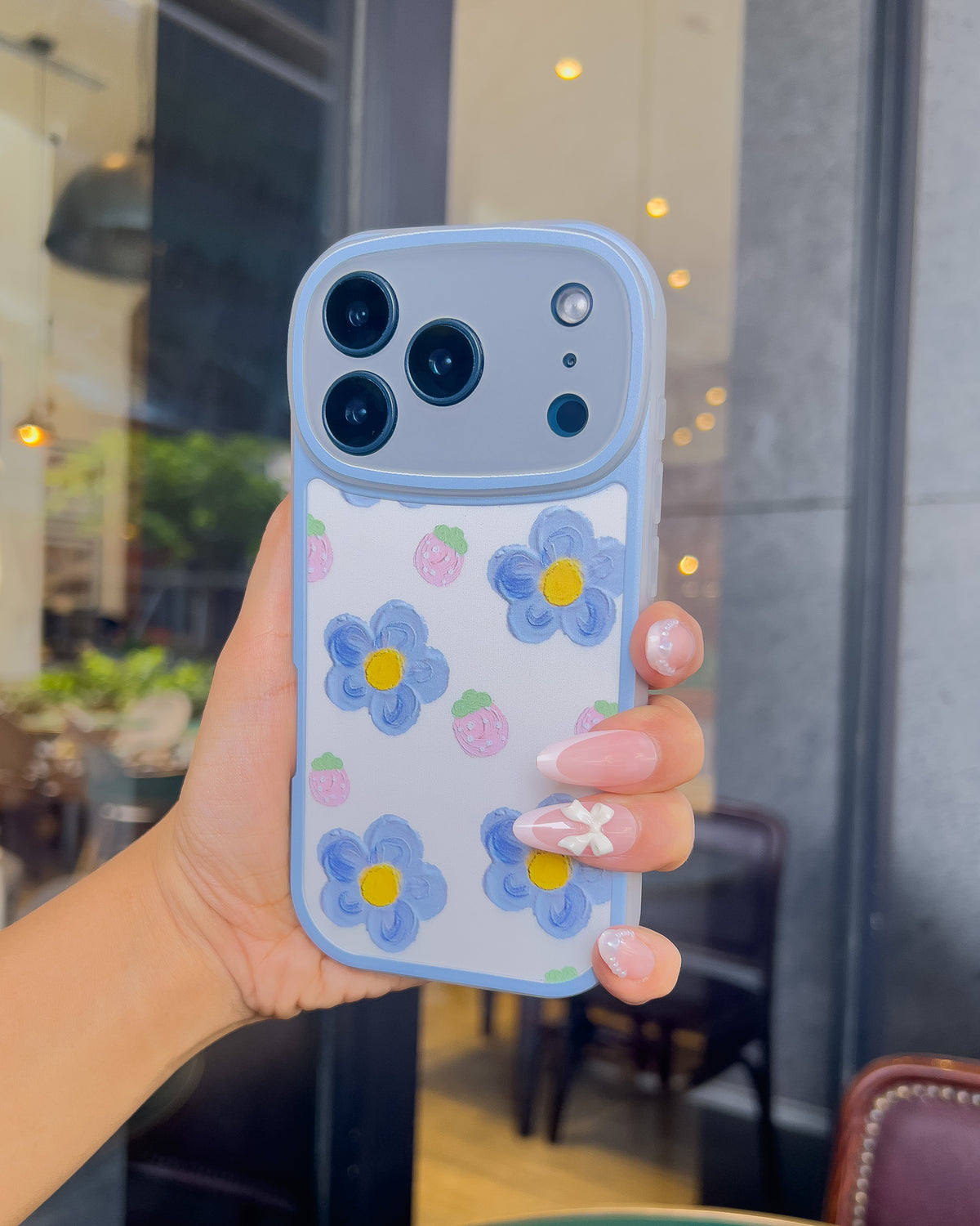 Blue Floral soft TPU iPhone phone case with blue painted flower print and raised blue camera ring – TOKFO