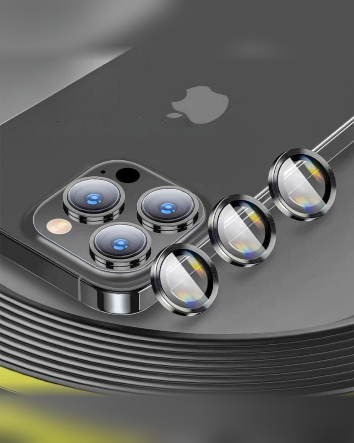 TOKFO camera lens protectors with black metal ring and glass cover for iPhone