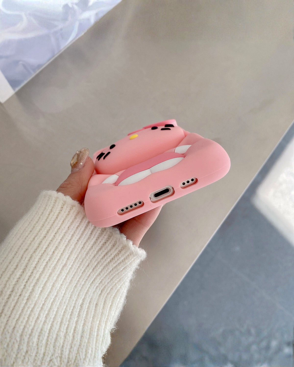 Kitty Queen soft pink silicone iPhone phone case with 3D kitty pop-out stand โ TOKFO