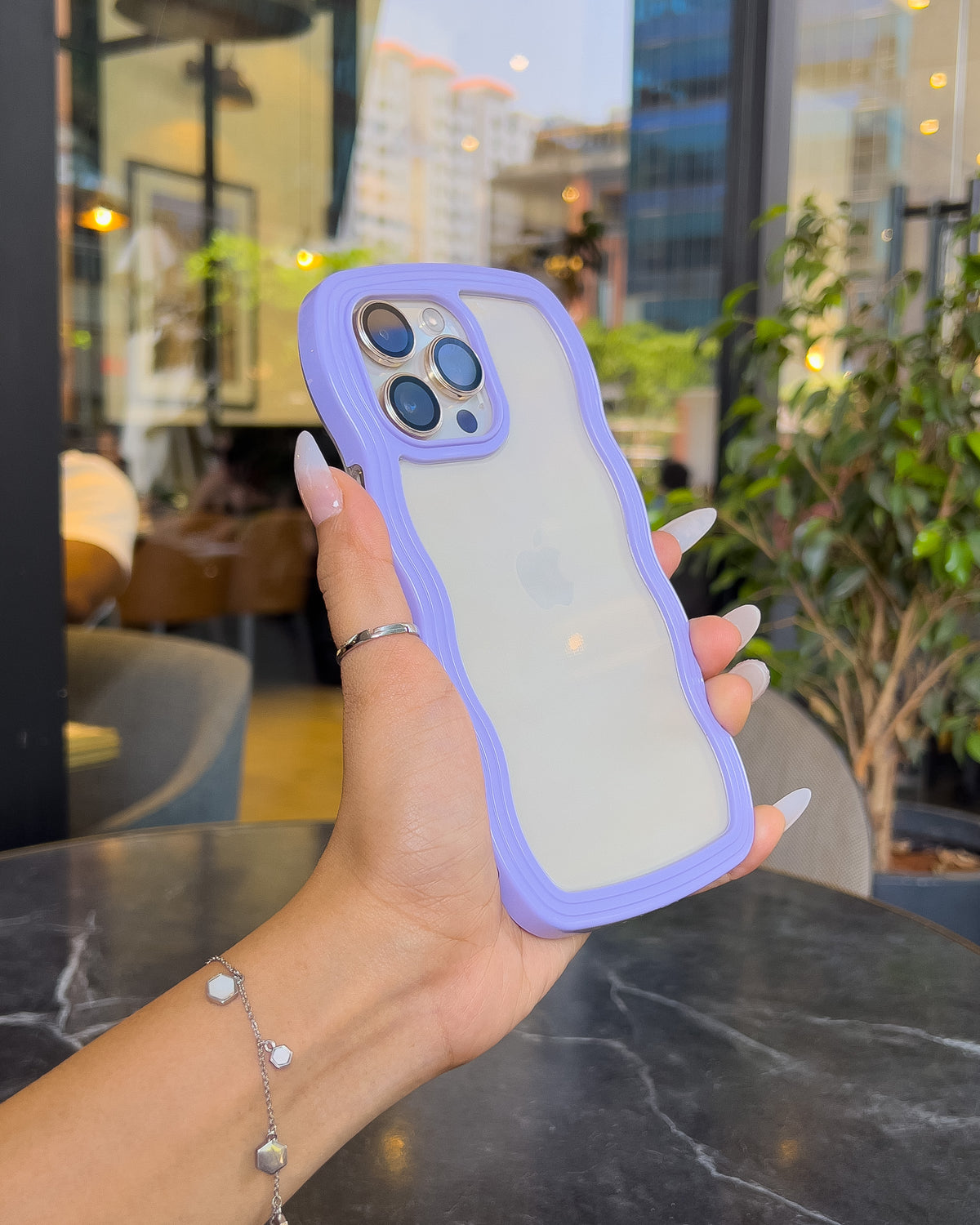 Wavy Clear iPhone case with a wavy lavender frame β TOKFO