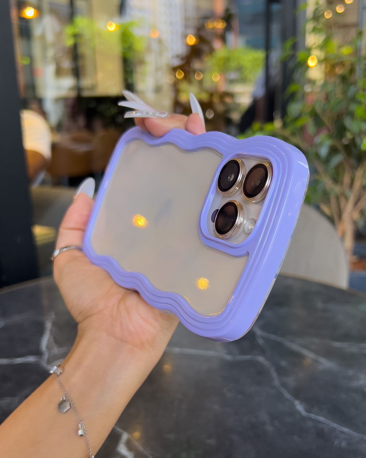 Wavy Clear iPhone case with a wavy lavender frame β TOKFO