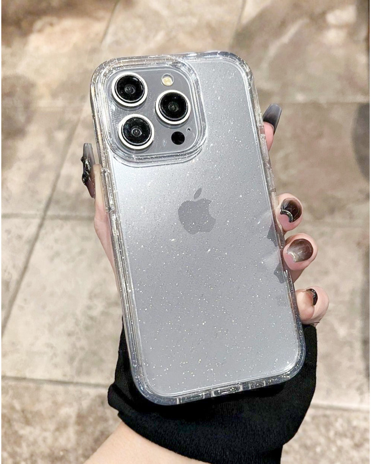 Glitter Clear transparent iPhone phone case with silver glitter and thick clear bumper – TOKFO