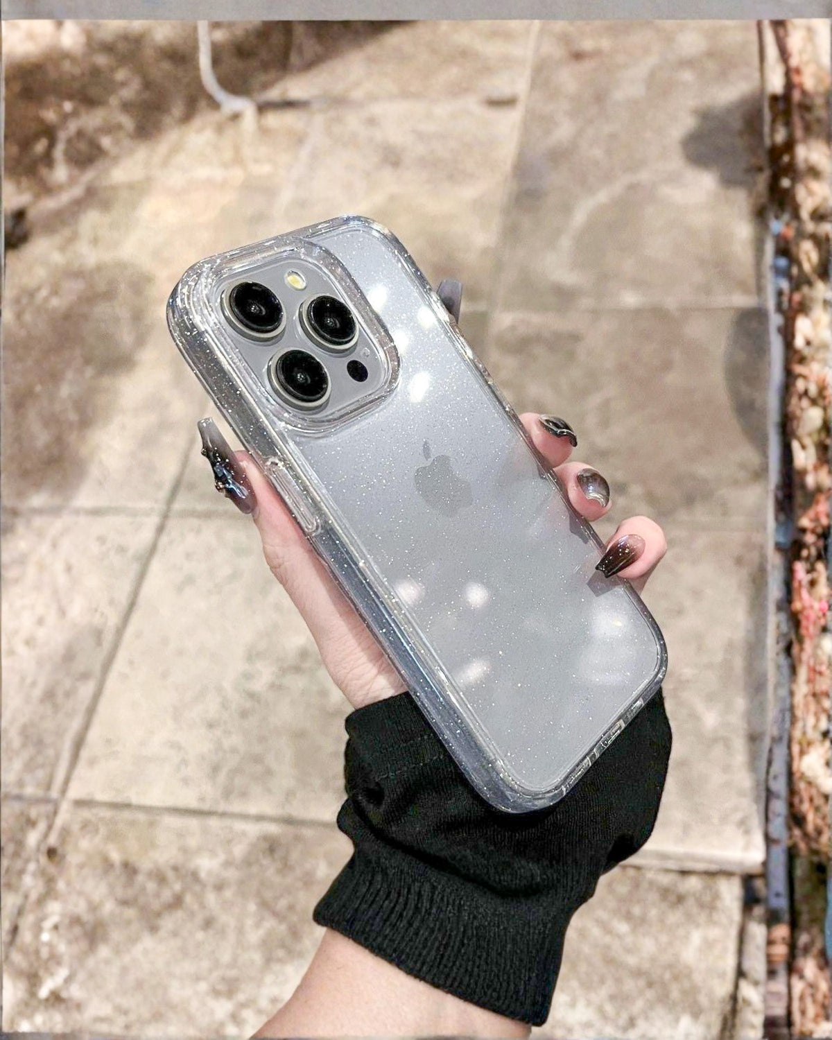 Glitter Clear transparent iPhone phone case with silver glitter and thick clear bumper – TOKFO