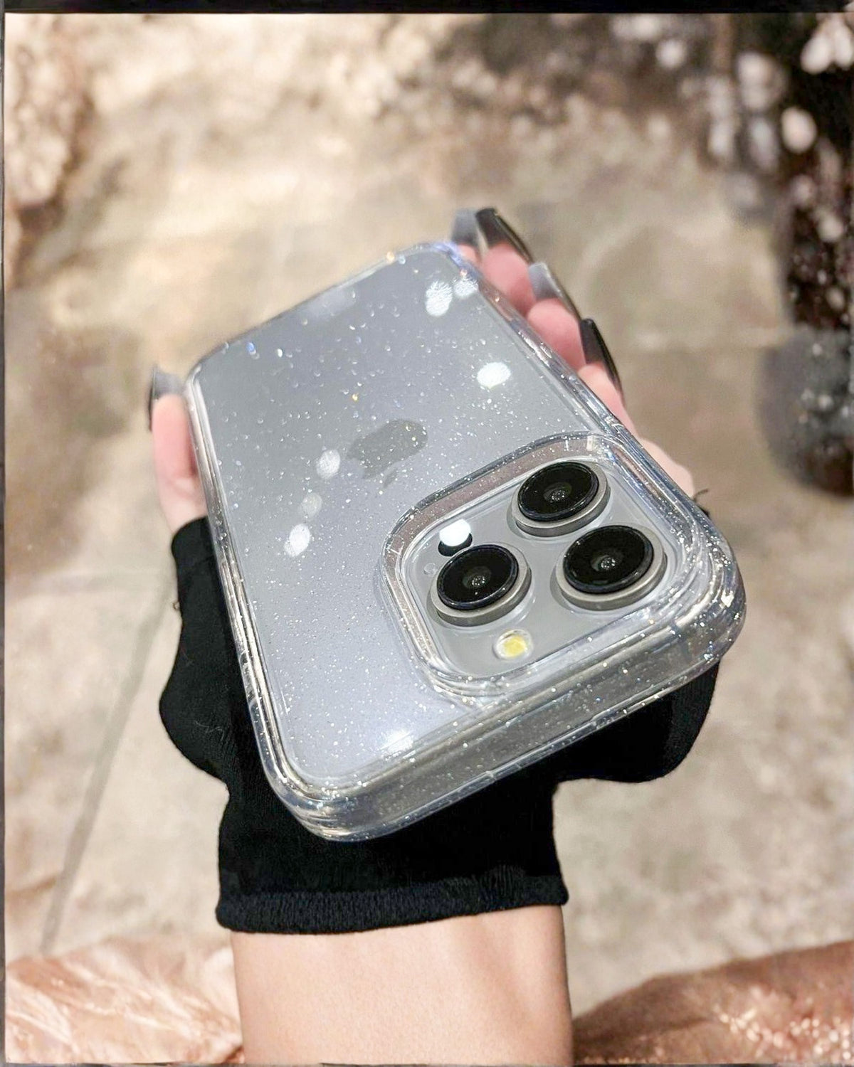 Glitter Clear transparent iPhone phone case with silver glitter and thick clear bumper – TOKFO