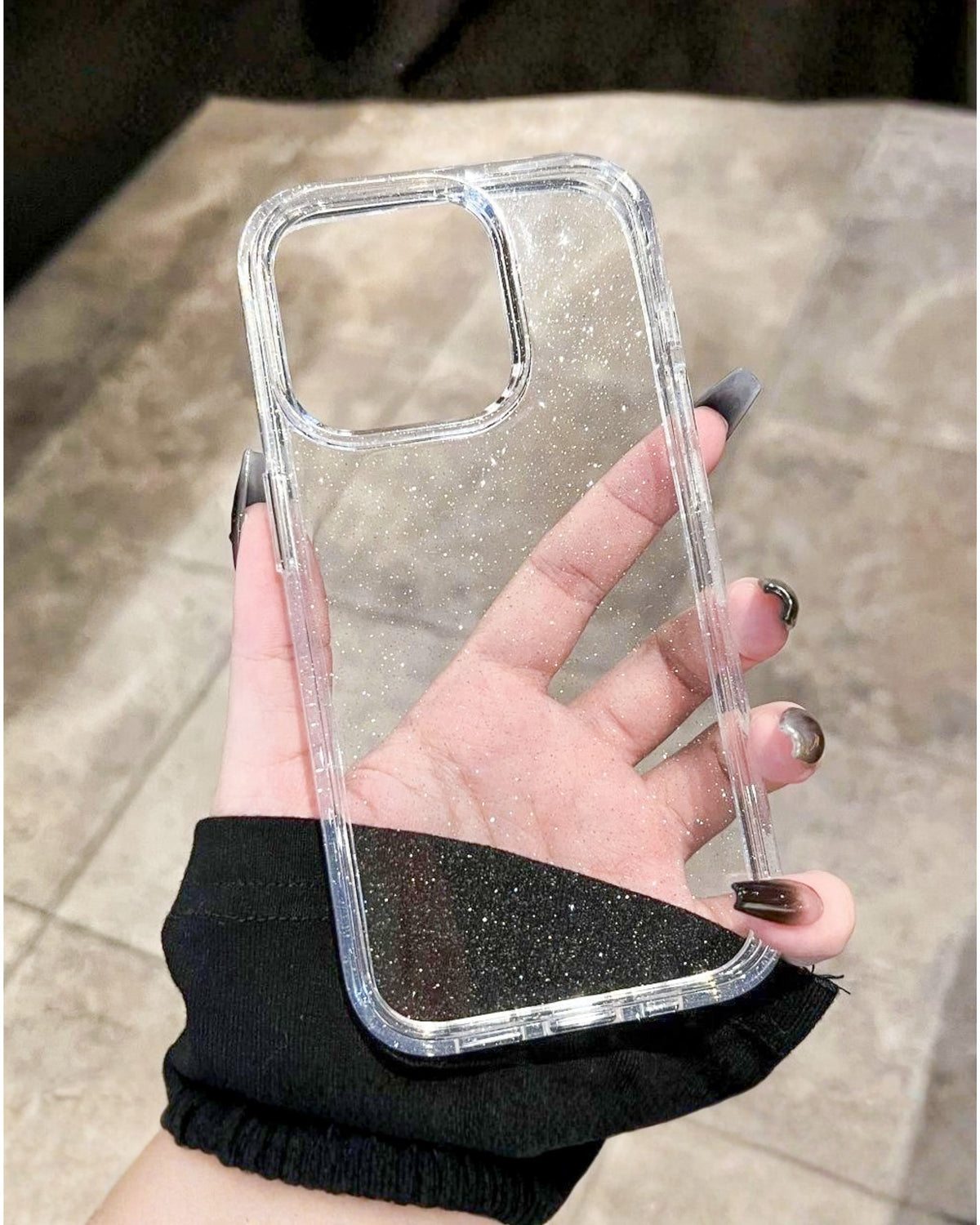 Glitter Clear transparent iPhone phone case with silver glitter and thick clear bumper – TOKFO
