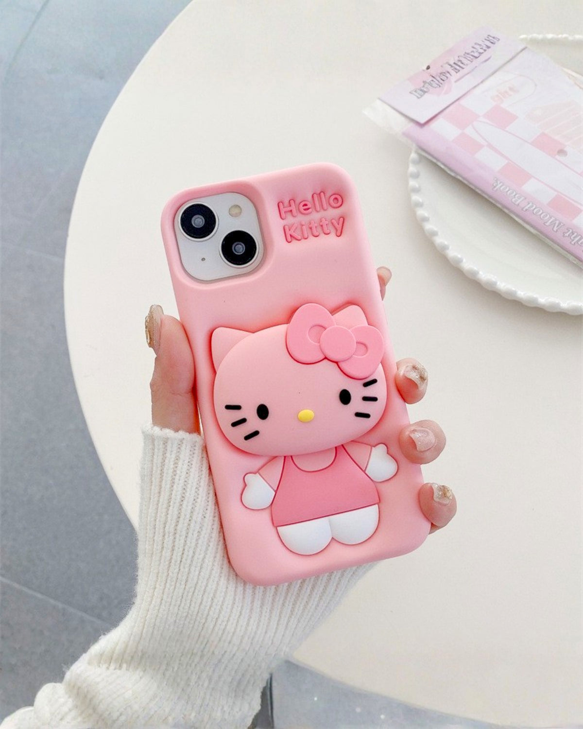 Kitty Queen soft pink silicone iPhone phone case with 3D kitty pop-out stand – TOKFO