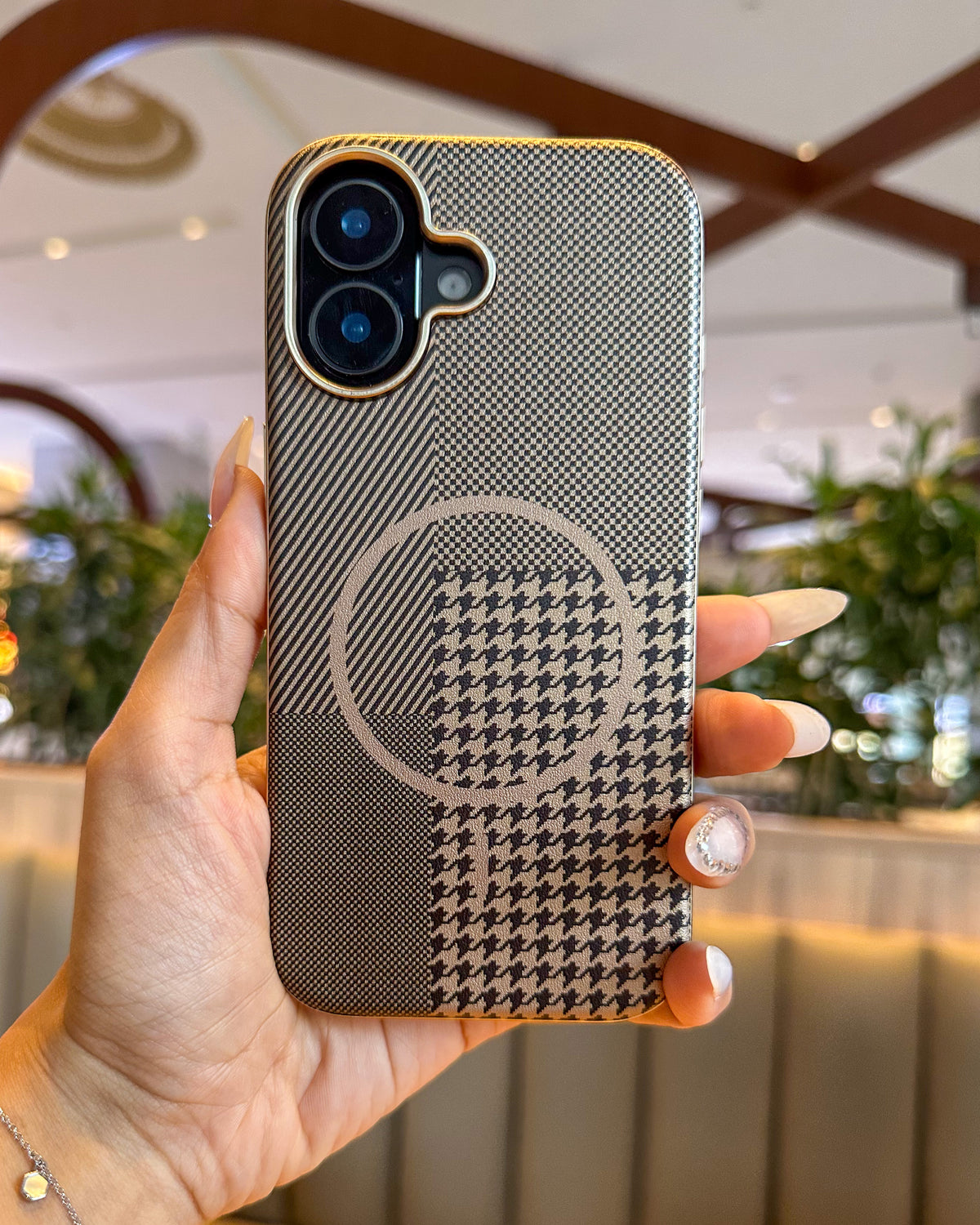 Pattern Luxe MagSafe iPhone case with gold and black mixed pattern and gold chrome trim – TOKFO