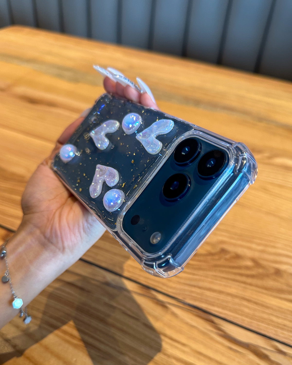 Pearl Heart clear iPhone case with gold foil glitter, iridescent hearts and pearls – TOKFO