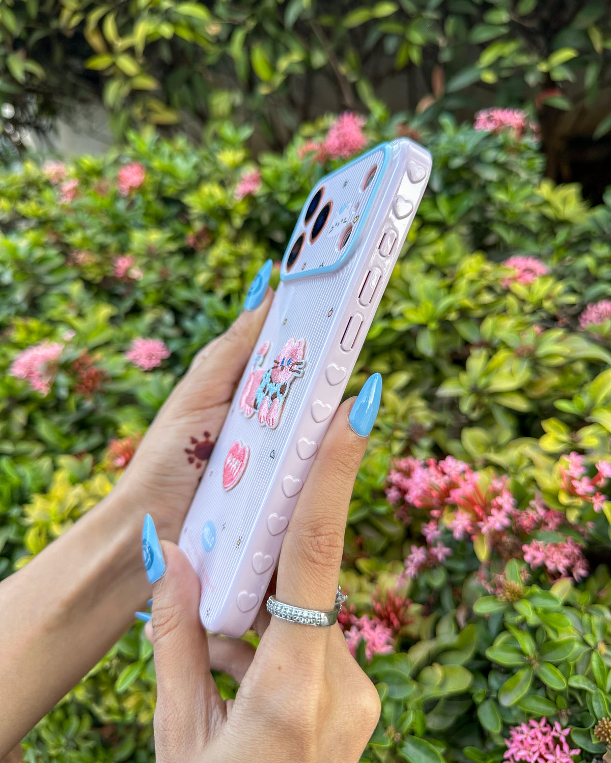 Puppy Love pinstripe iPhone phone case with embroidered plush bow patch and Puppy heart badge – TOKFO