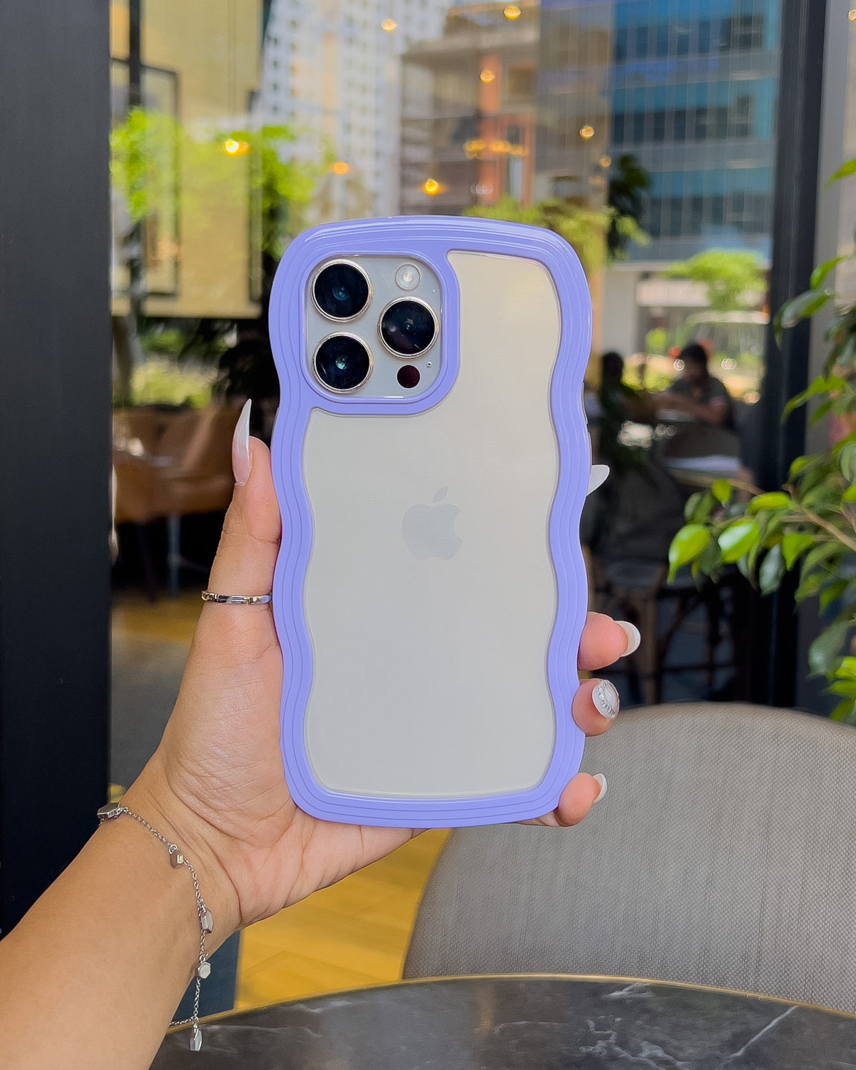 Wavy Clear iPhone case with a wavy lavender frame – TOKFO