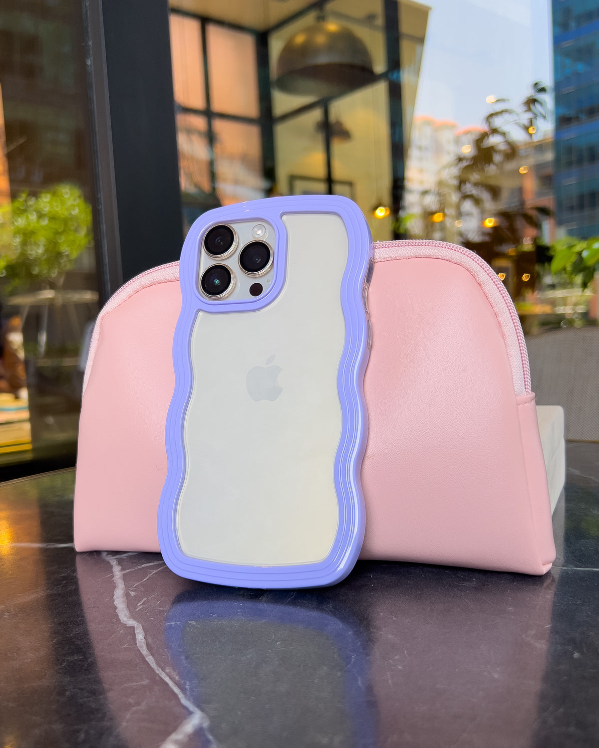 Wavy Clear iPhone case with a wavy lavender frame – TOKFO