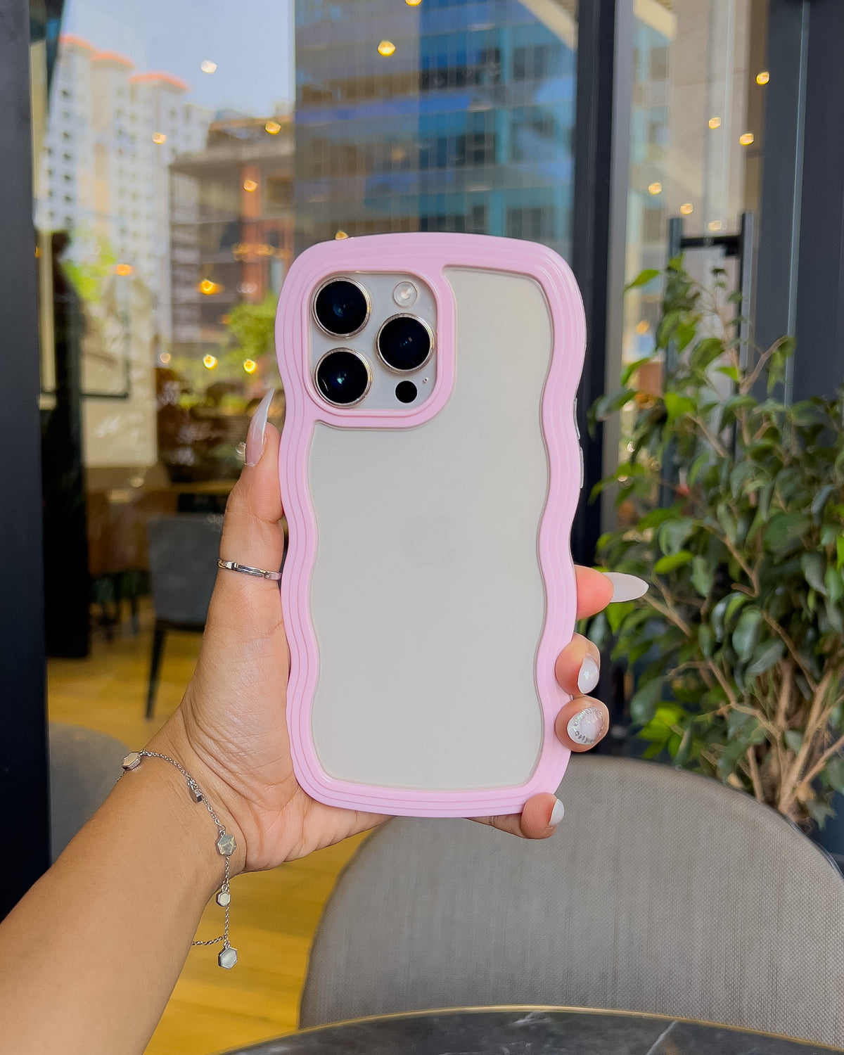 Wavy Clear iPhone case with a wavy pink frame – TOKFO