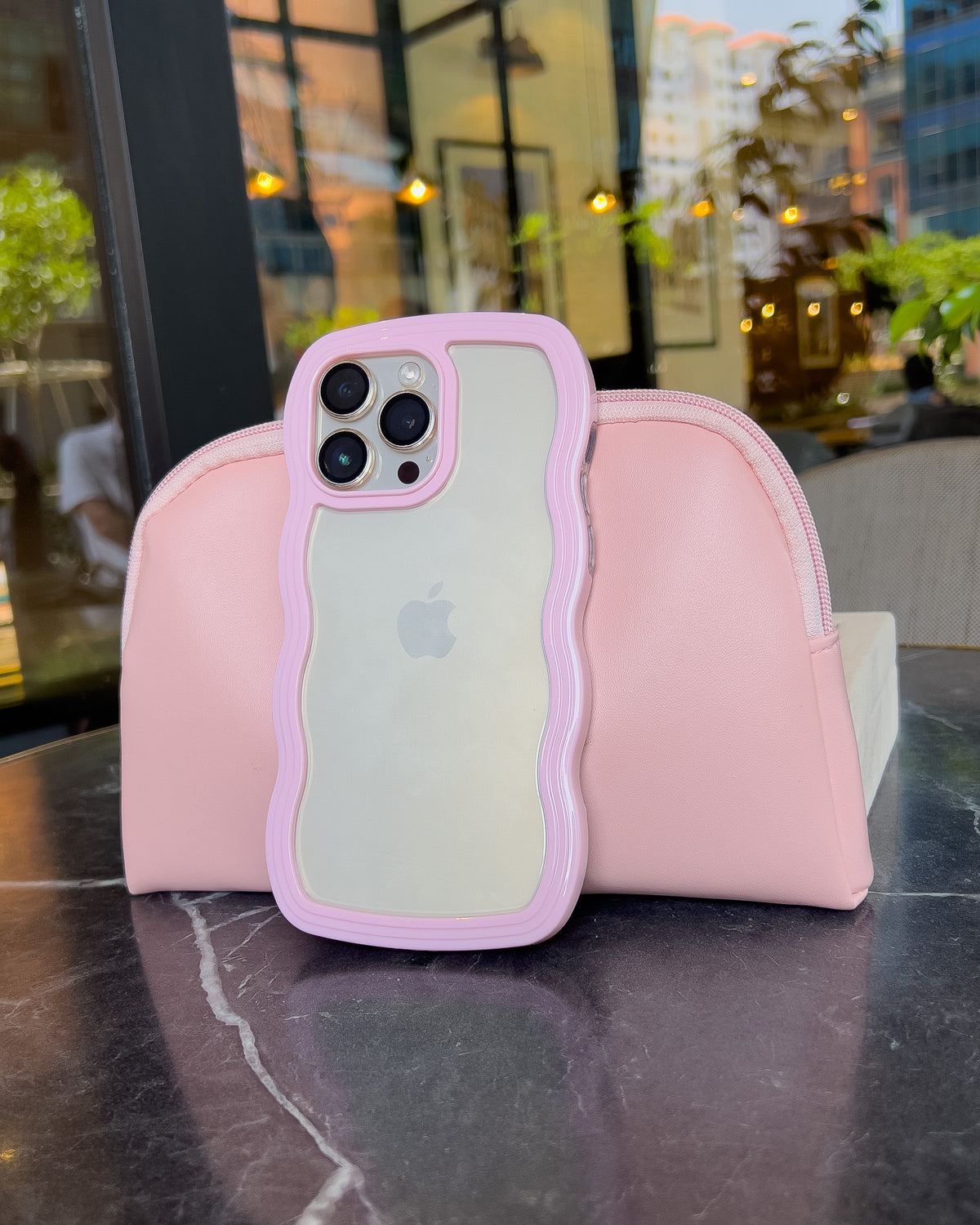 Wavy Clear iPhone case with a wavy pink frame – TOKFO