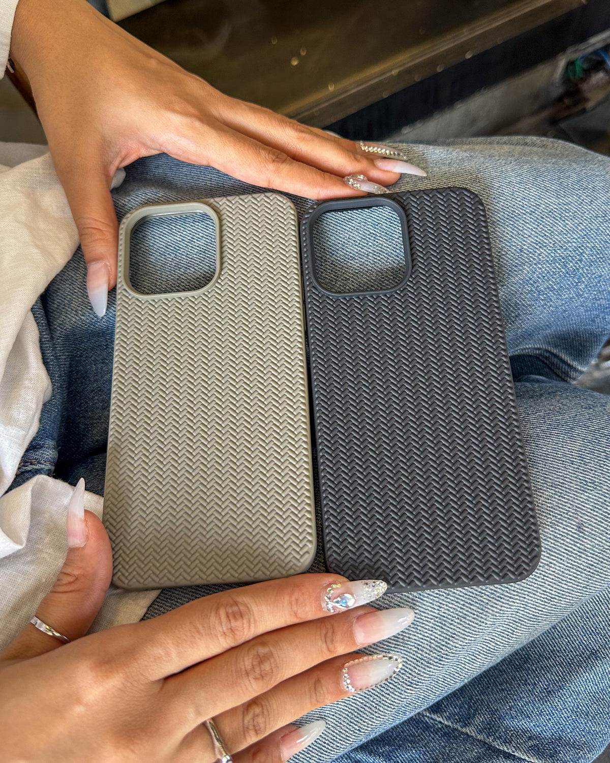 Weave Texture flexible silicone iPhone case with embossed weave in black and grey – TOKFO